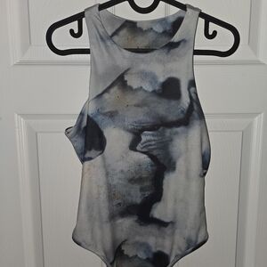 Abstract Blue and Gray Sleeveless Top